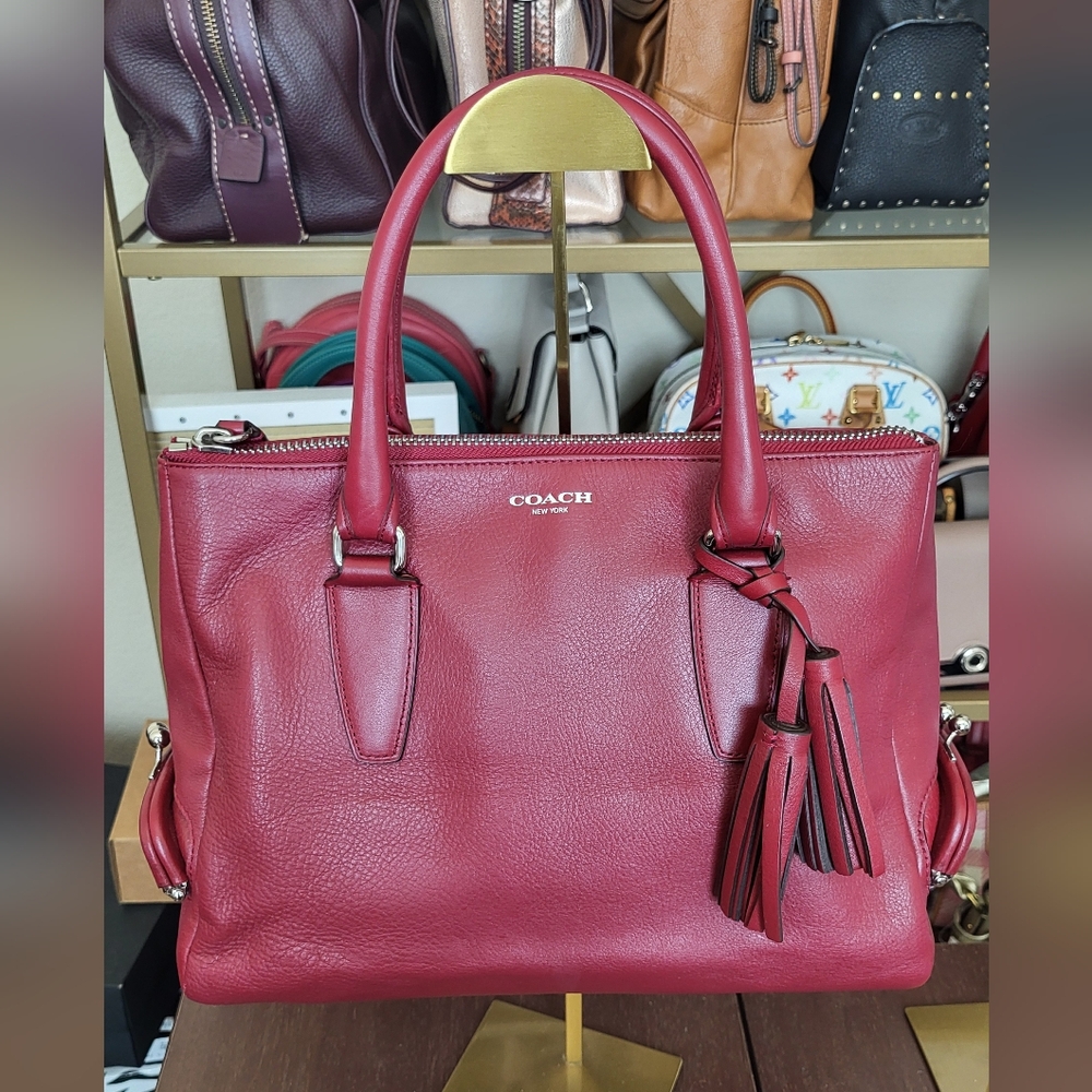 Coach Legacy Achival Double Kisslock Top Handle Satchel Red Black Cherry 21192